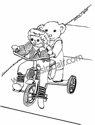 Raggedy's Tricycle with Teddy Bear: Drawing