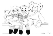 Teddy Bear with the Raggedys: Drawing